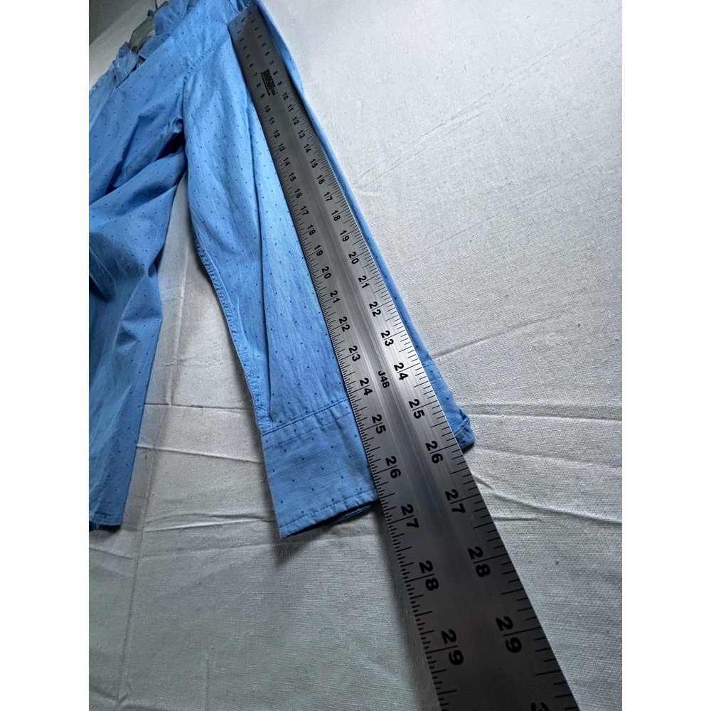 American Eagle Mens XXL Blue Seriously Soft Dot Button Down Shirt Long Sleeve - Picture 8 of 14